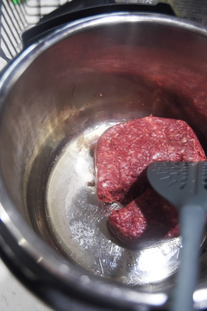 chopping ground beef in instnat pot